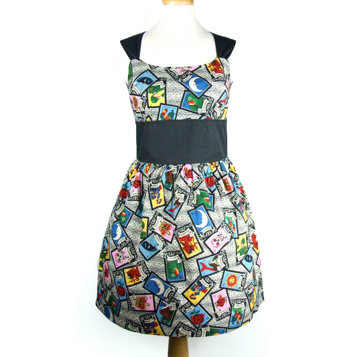 Day of the Dead / Dia de los Muertos Loteria Mexican Dress Vintage Inspired  Mexican Folk Art Loteria Dress