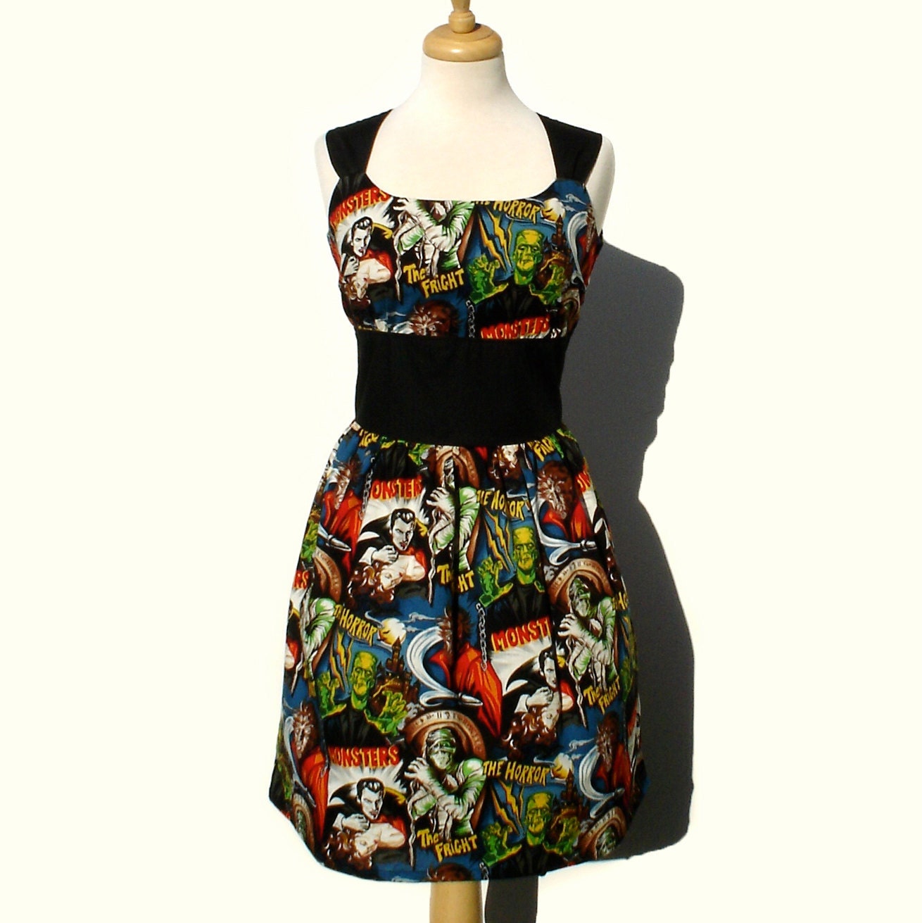 Rockabilly Pinup Dress Classic Pinup Dress / Monsters Vintage Inspired 1950s Horror Movie Pinup Hollywood Monster Dress