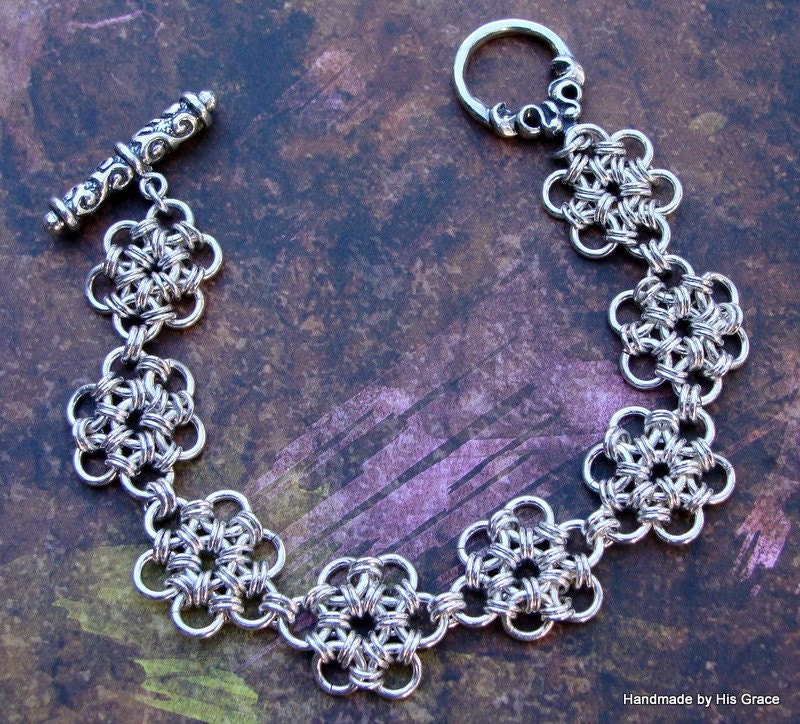 Japanese 12-in-1 Daisy Chainmaille Bracelet Sterling Silver