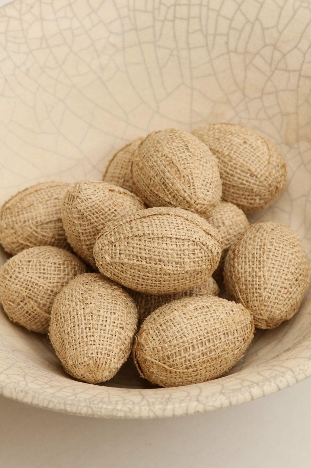 Burlap Eggs, One Dozen, In Natural Burlap, Bowl or Basket Fillers