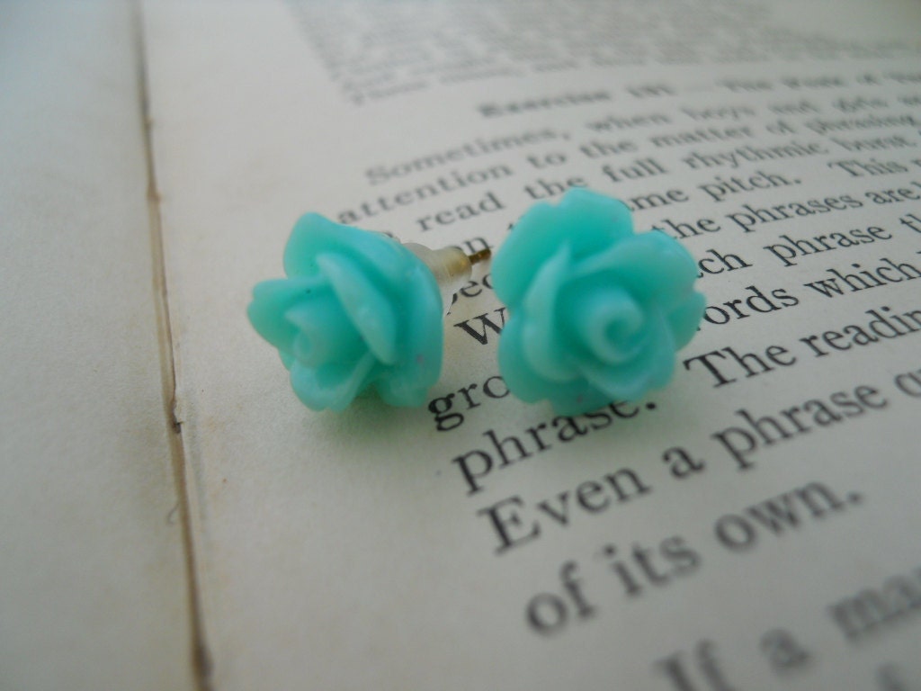 Stud Earrings-Roses-Aqua Blue