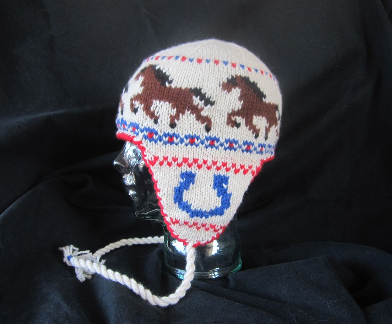 Galloping Horses Ear Flap Hat with Angora Lining