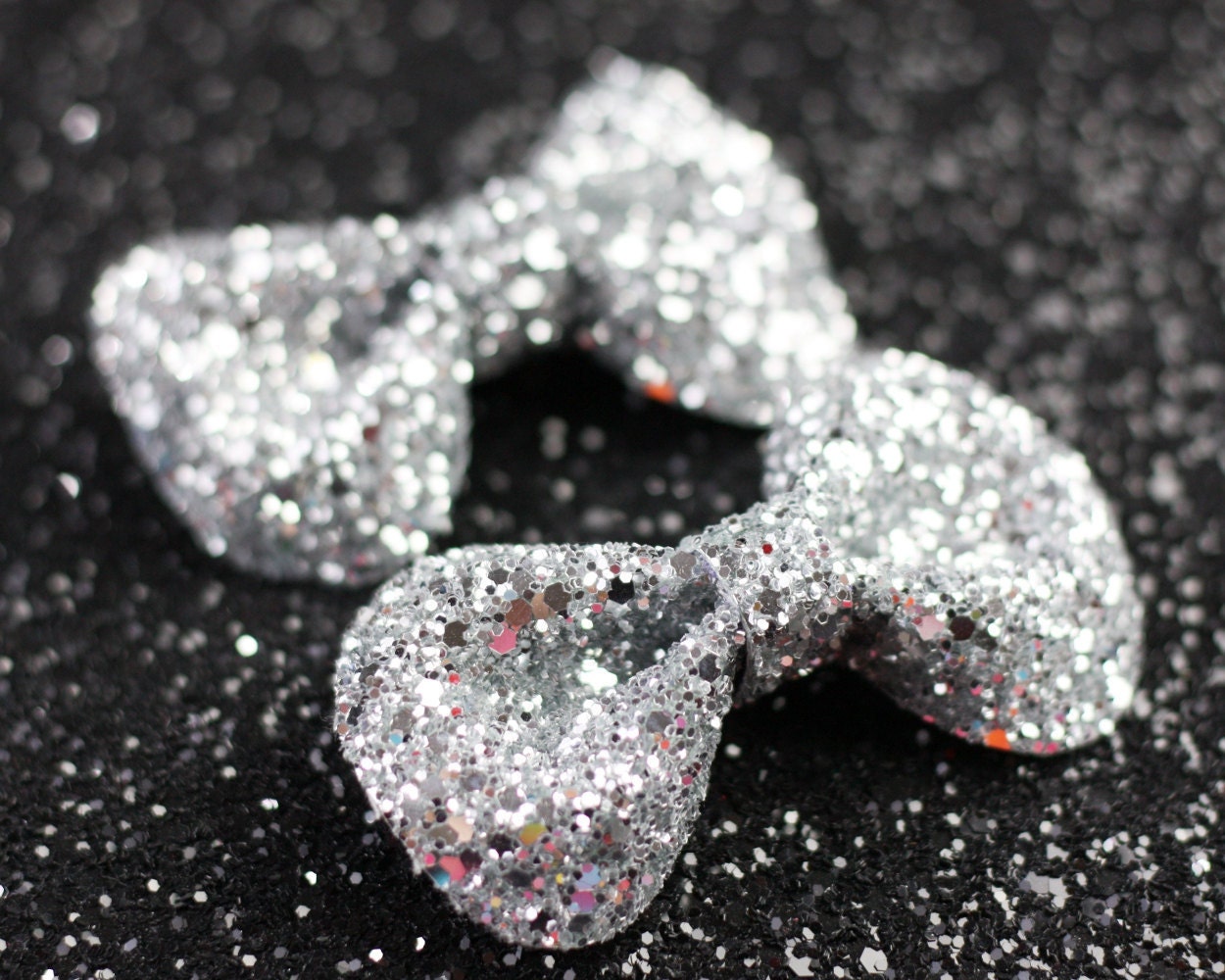 Silver Hair Clip Bows, Glitter, Hair Accessories, Cute Kawaii Bows