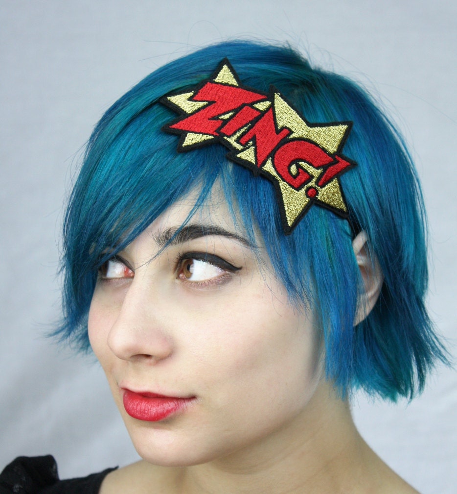 Gold ZING Headband, Metallic Gold and Red, Comic Book Headband