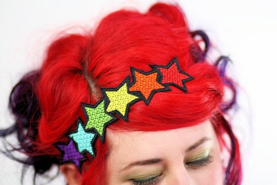 Rainbow Stars Headband, Red, Yellow, Orange, Blue, Purple Or Pastels
