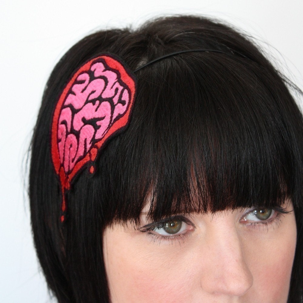 Green Exposed Brains Headband, Green Zombie Brains, Halloween Hairband