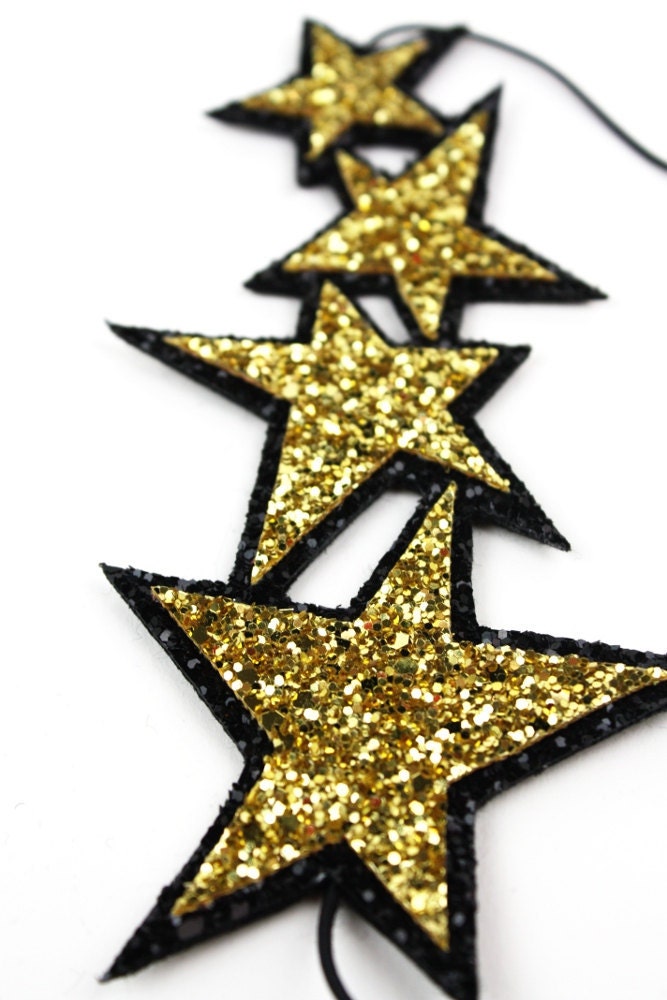 Gold Stars Headband, Glitter, Gold and Black