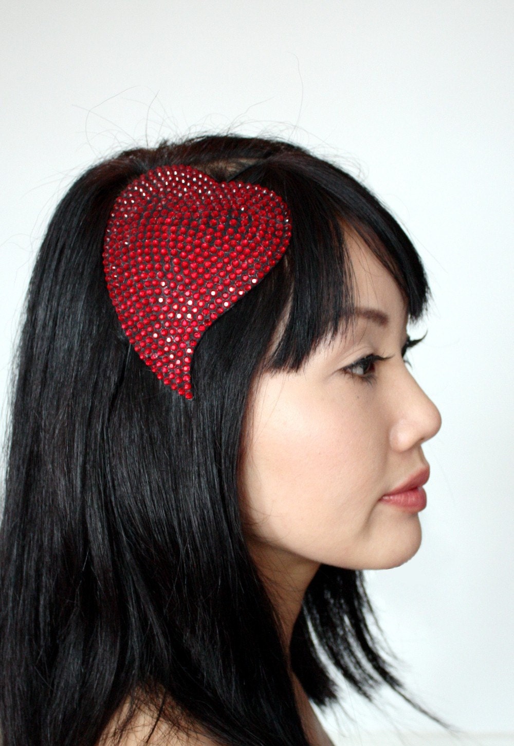 Red Heart Fascinator, Rhinestone Heart, Glamorous Fascinator
