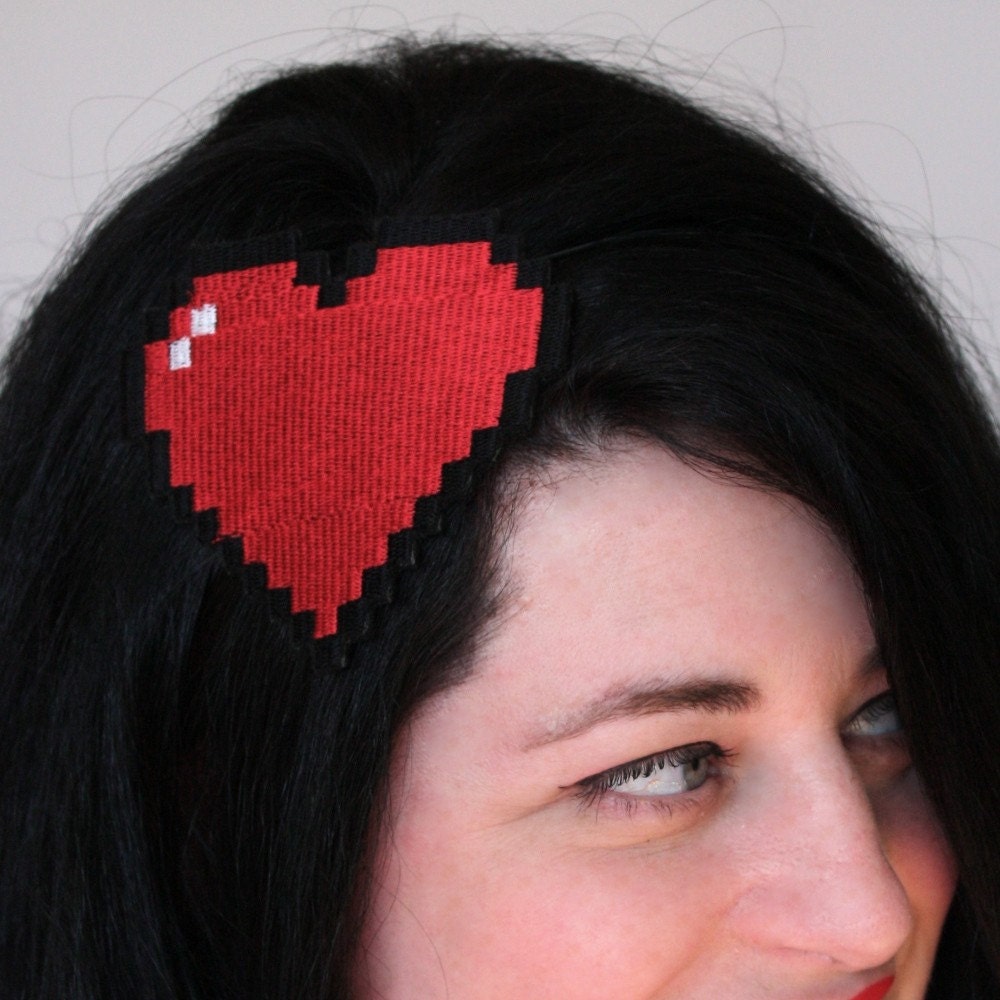 Pixelated Heart Headband, Retro Gaming Inspired