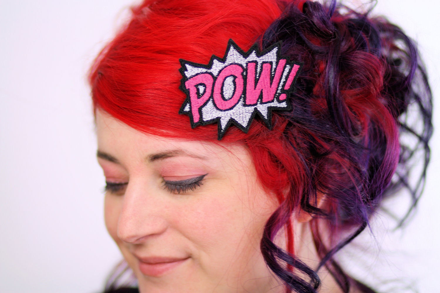 Metallic POW Hair Clip, Comic Book Hair Barrette, Silver and Pink