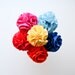 fabric flower pom cupcake toppers. set of 6. custom