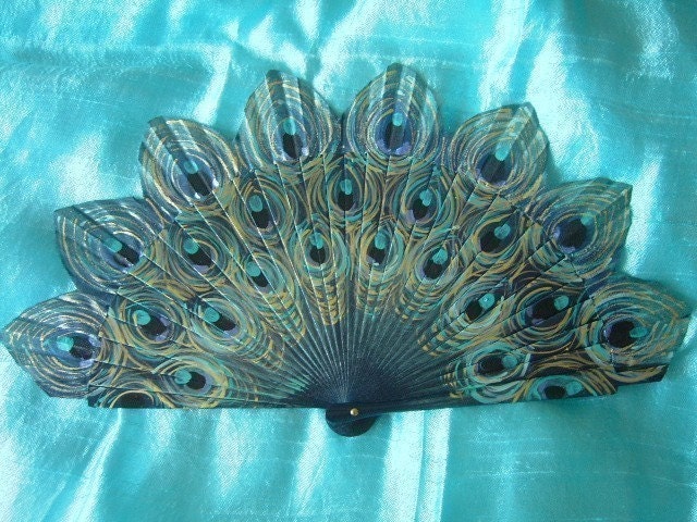 peacock hand painted spanish fan FREE SHIPPING