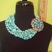 CHANTAL - Layered Turquoise with Blue Rhinestone Brooch Necklace
