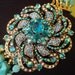 CHANTAL - Layered Turquoise with Blue Rhinestone Brooch Necklace