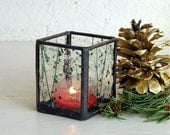 Stained Glass Candle Holder - Tea Light Size - Green and Clear Confetti Glass