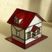 Red Barn Decorative Stained Glass Bird House, Home Decor, Red and White Glass
