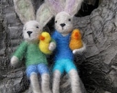Needle Felted Bunny Boy and chicken (one boy with one chick) MADE to order