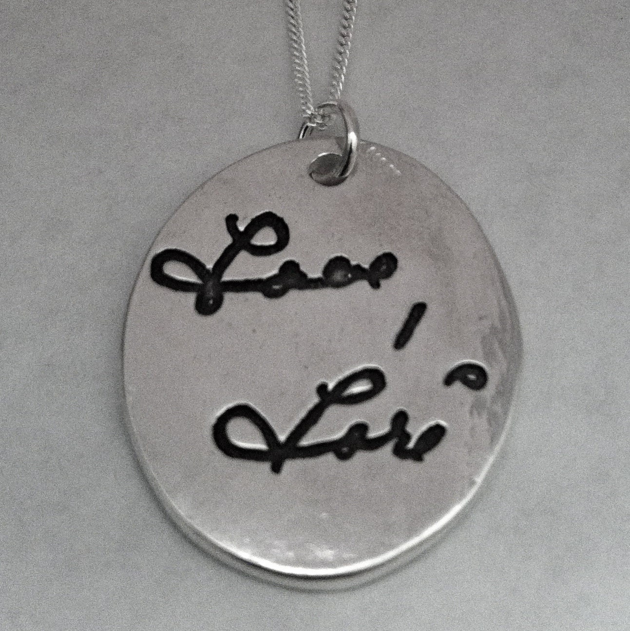 Large Oval Pendant -Memorial Jewelry Your Actual Loved Ones Writing Silver Pendant- larger size