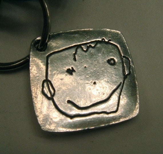 Father's Day - Your Childs Artwork Made into Solid Silver Keychain or PENDANT-As Featured in ETSY FINDS - made to order-click to see more