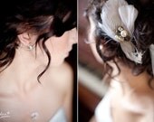 EDIE Feather Bridal Fascinator in Lightest Ivory with Vintage Rhinestones and Pearls