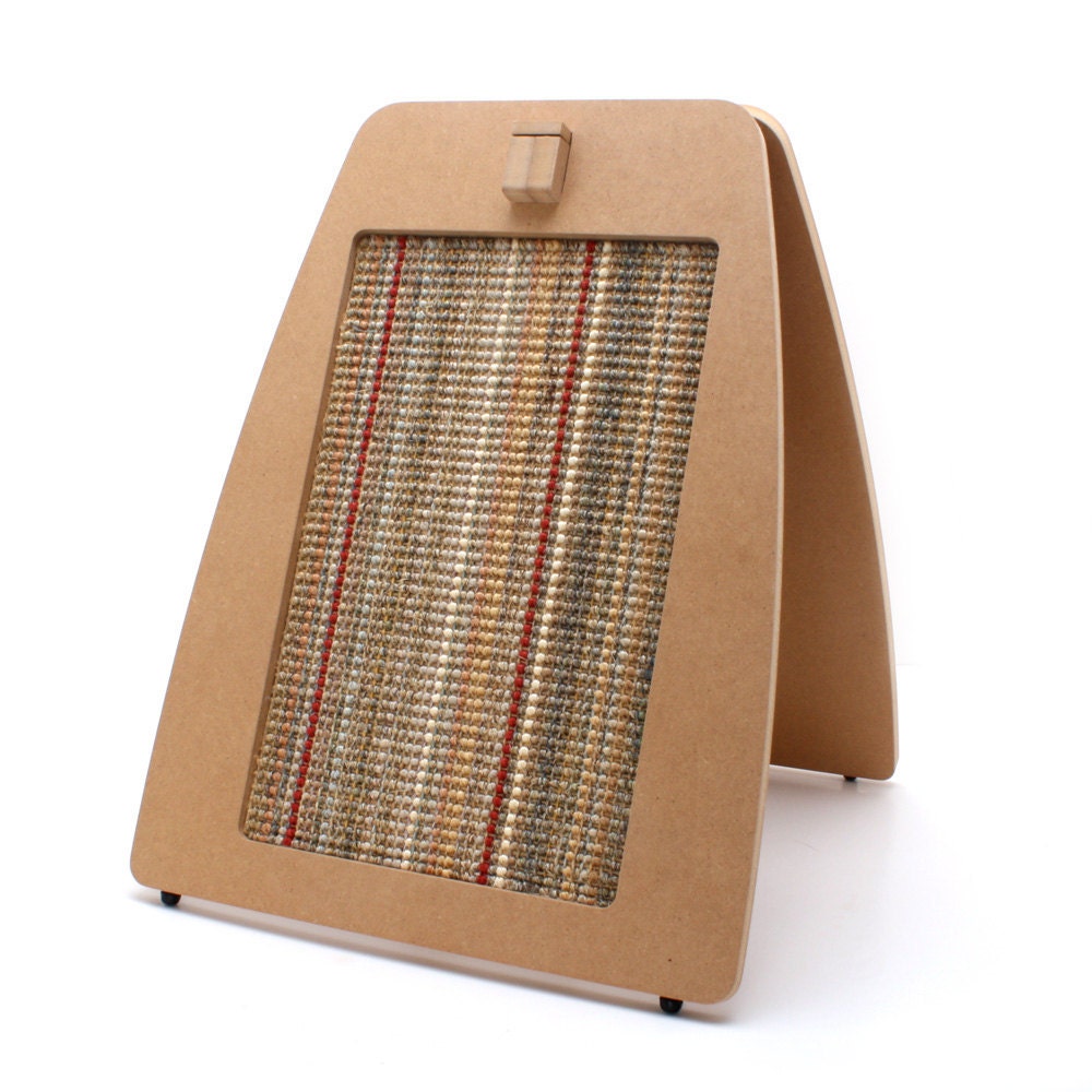 A-frame Modern Cat Scratcher and Play Station - Natural Circles with Striped Sisal Scratch Pad and Buttercup Squares ModShaker Toy