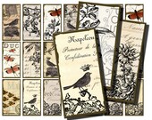 INSTANT DOWNLOAD diGital CoLLaGe Sheet ViNtaGe EpHeMera PaPer rObin BuTTerflieS PriNtaBle VintAge LaBelS FreNch SCriPts StaiNed, No. 29