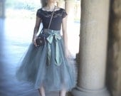 Grey tulle tutu skirt for women--lined in black satin with black satin waist and silky sash.