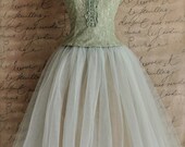 Mint and cocoa woman's tulle skirt. Tutu lined skirt in tea length. Carrie Bradshaw mint green tutu