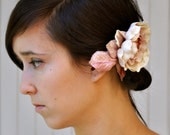 Vintage blush blossom hair clip with velvet leaves. Soft and romantic. Brides, bridesmaid hair accessory. Ready to ship
