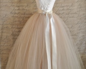 Full length champagne tulle skirt. Champagne tulle lined in champagne  for women. Weddings and formal wear.