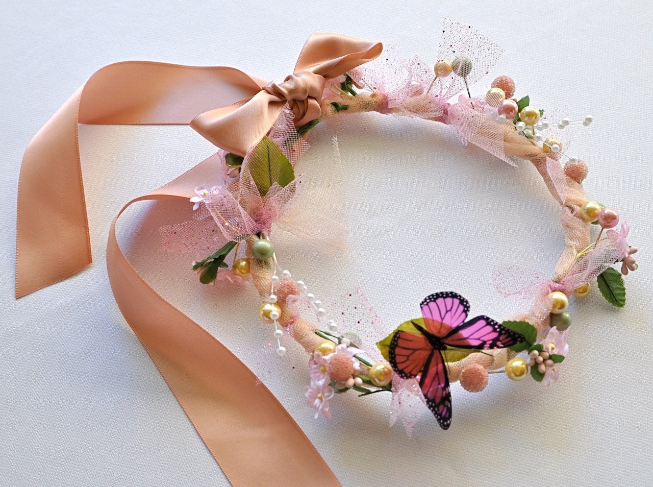 Butterfly floral wreath for Flower Girls, birthdays, fairies and ballerinas. Photo prop. Choice of colors.