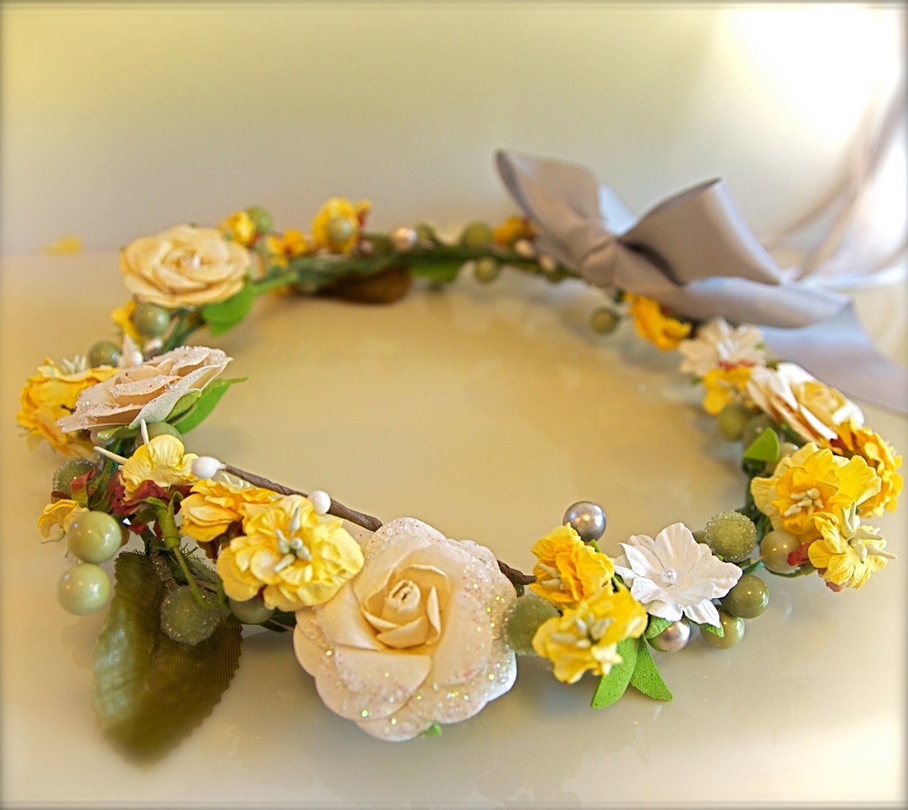 The Daffodil Tutu for Flower Girls. Six layers of butter yellow, lemon yellow and ivory tulle is sewn.