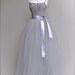 Full length silver grey tulle skirt. Dove grey tulle lined with silver bridal satin for women. Weddings and formal wear.