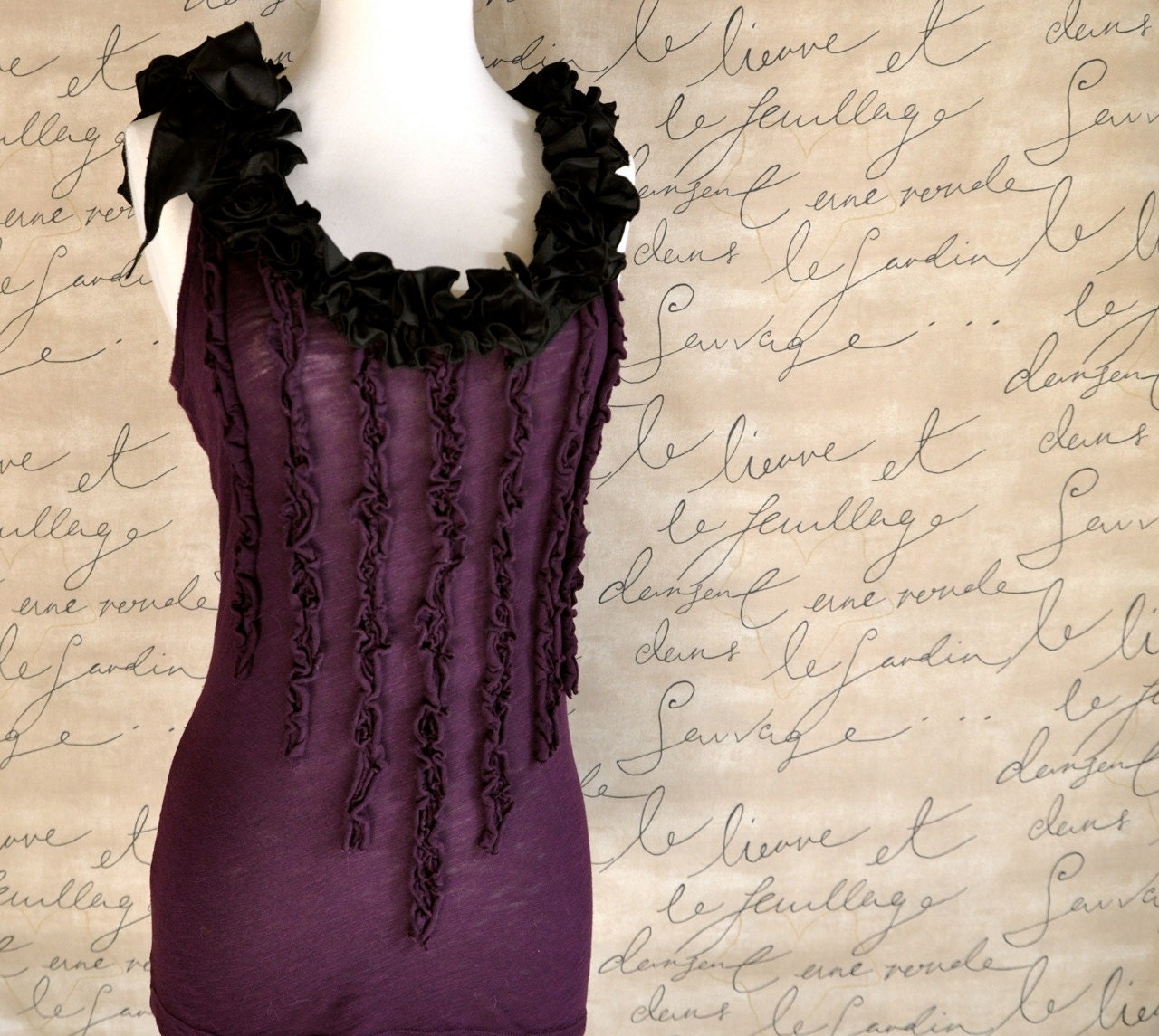 Cream ruffles shabby chic tee shirt--Modern Day Aristocrat Tee Shirt in soft cotton and silk.
