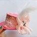 Pink French mini top hat sale- for girls or women-- rhinestones, French toile, lace and white feathers. Ready to ship