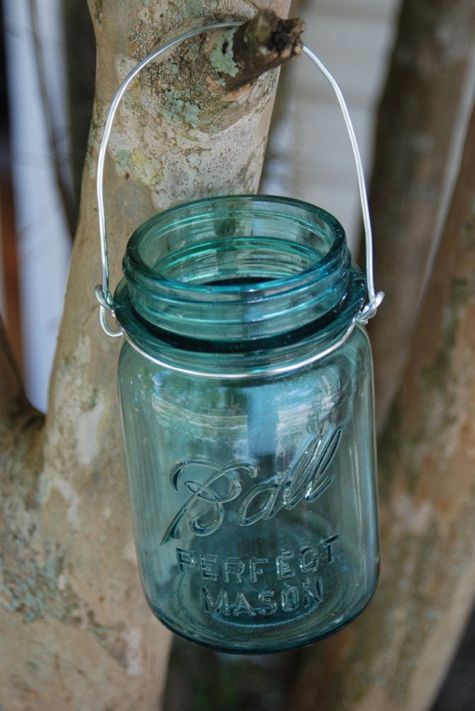Blue Pint Sized Ball Mason Jar Lantern