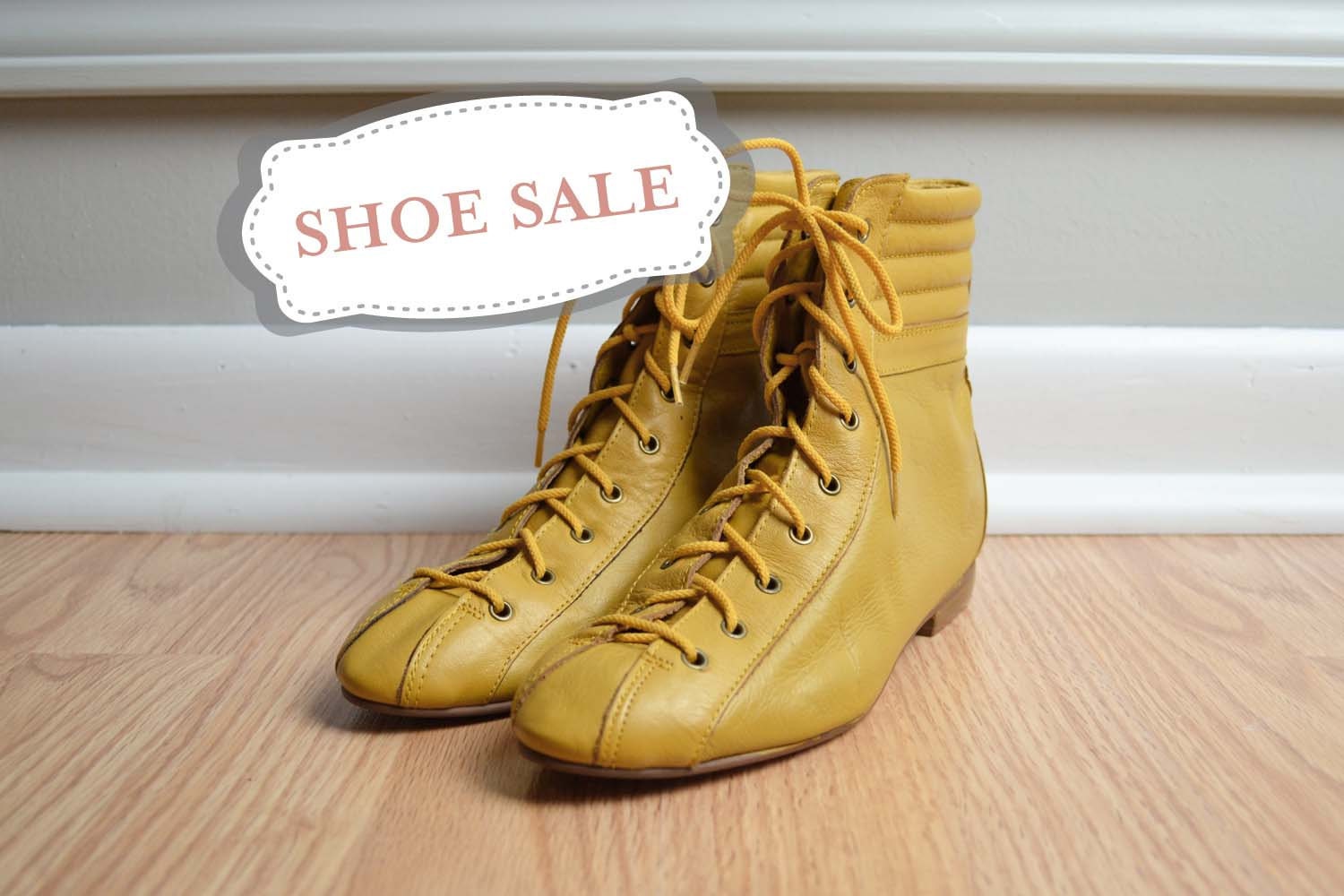 Shoes Boots Ankle Wrestling Mustard Yellow Leather by thriftage