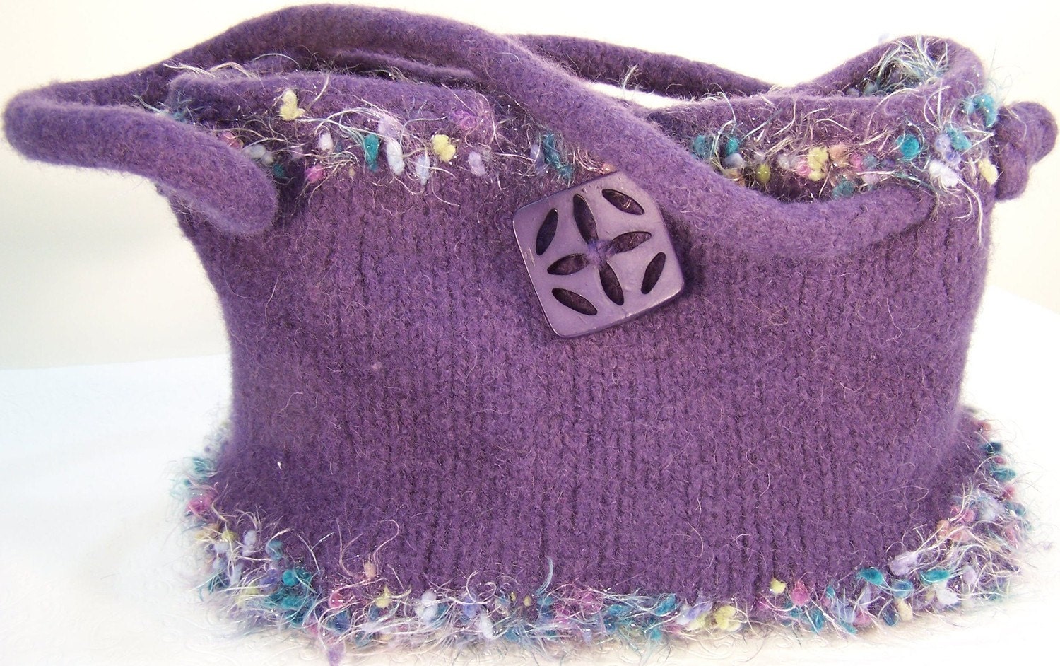 Felted Wool Purse,  Knit felted wool handbag,  Bellflower Purple Handbag,  Lavender Purse, Fabric Lined Wool Purse, Mothers Day