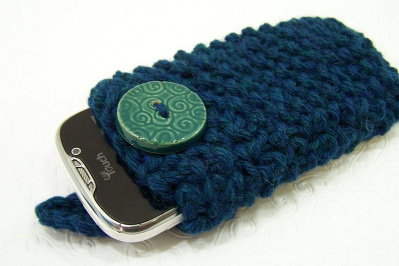 Knit Smartphone Cozy, Knit Phone Case, Knit IPhone Case, Knit IPhone Sleeve, Knit Phone Sleeve, Gadget Case, Knit in Peacock Blue