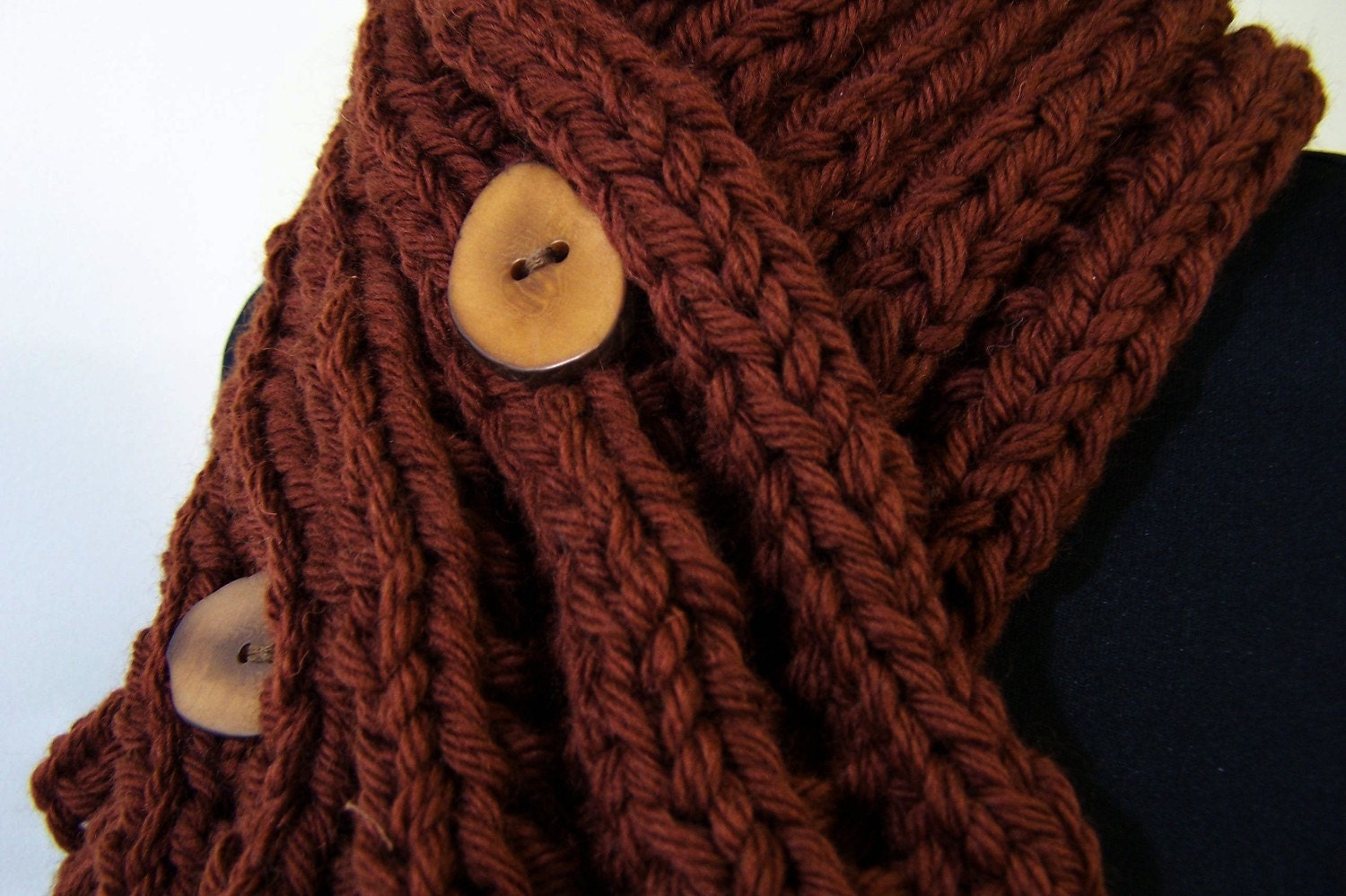 Chunky Knit Short Scarf with Buttons Chunky by JeanieBeanHandKnits