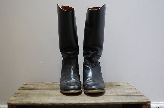 Authentic Black Leather Riding Boots, 7.5-8