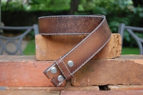 Women's or Men's Distressed Vintage Style Brown Leather Belt Strap, Unisex Leather Belt Strap, Brown, Black, or White Leather Belt Strap