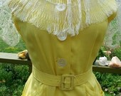 Vintage 1950s 1960s Linen Pale yellow dress with Unique sleeve treatment wiggle dress