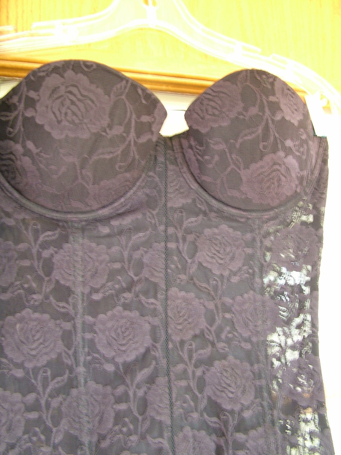 Black lace bustier teddy lingerie 38b pin up girl burlesque honeymoon