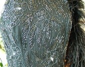 Black beaded evening gown floral design art deco 1930s inspired sheath 1990s vintage