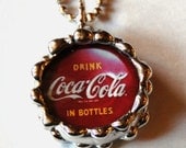 1 Inch Beveled Circle Soldered Charm Pendant with Coca Cola Bottle Cap and Coca Cola logo and 30" Ball Chain