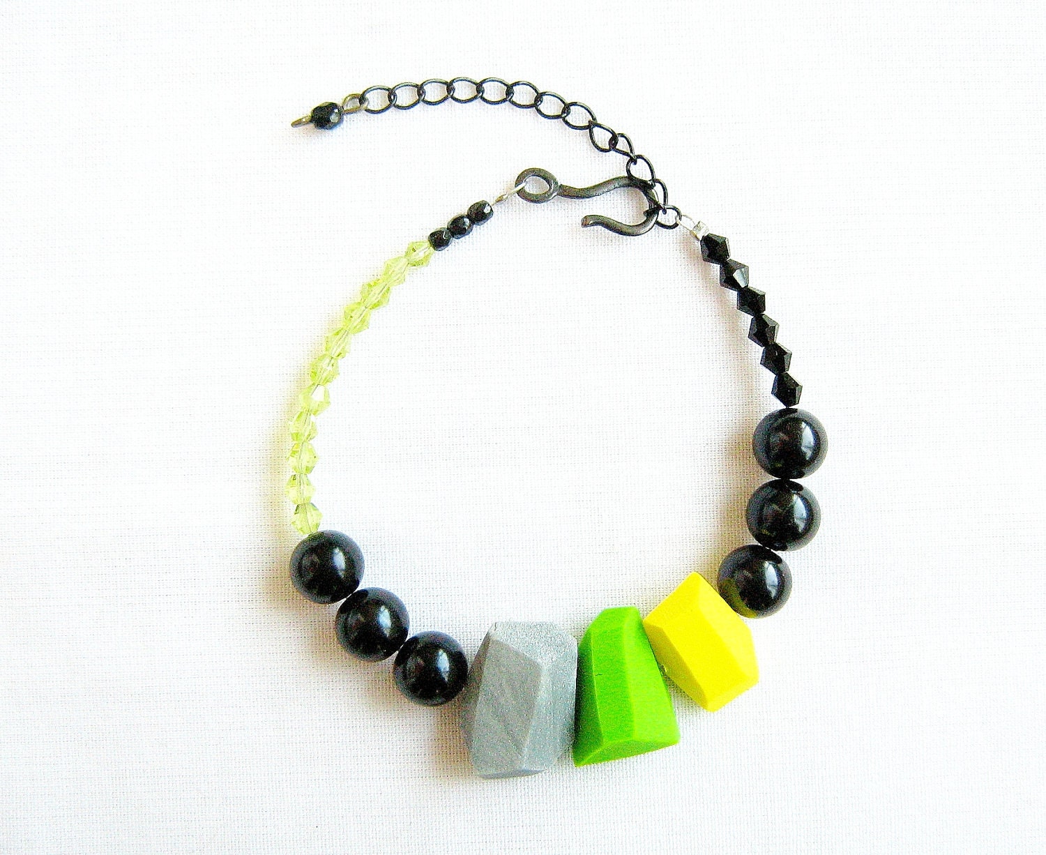 Neon Flash Geo Bracelet in Black, Green, Yellow, Grey - Handmade Geo Beaded Jewelry - Rare Diamonds Collection