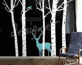 Tree Wall decal Winter Birch Trees deer wall decals wall sticker - dd1008