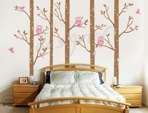 Wall Decal Birch tree wall decal -owl decal- dd1045