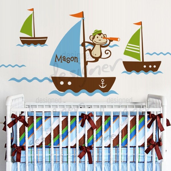 Kid Wall Decal Wall Sticker  - Sailor Monkey wall Decal- dd1053